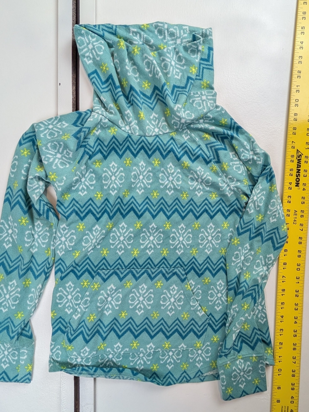 SO Kids Aqua Patterned Hooded Sweatshirt with Teal & Yellow Accents